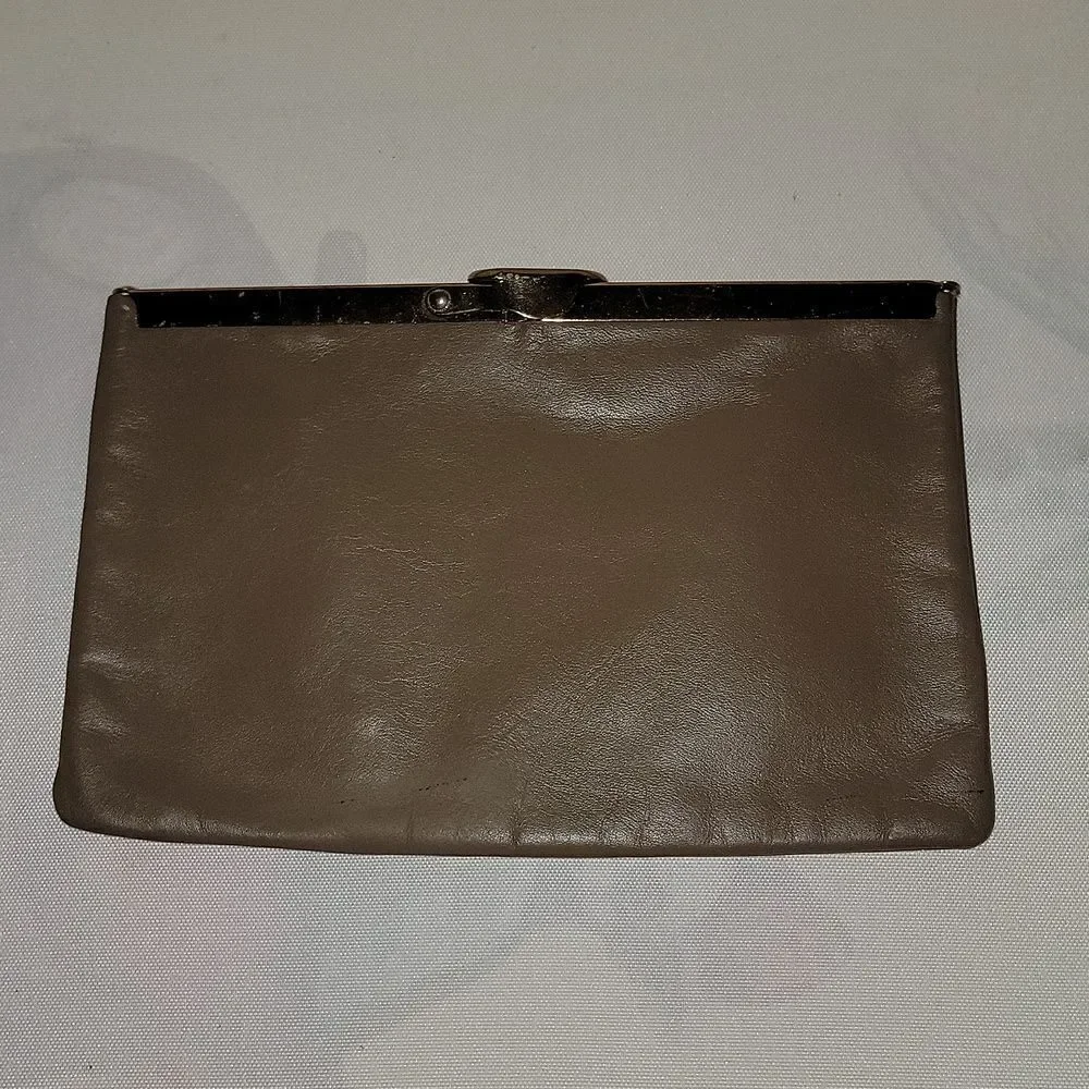 Etra Leather Clutch Handbag Vintage 1950s Taupe